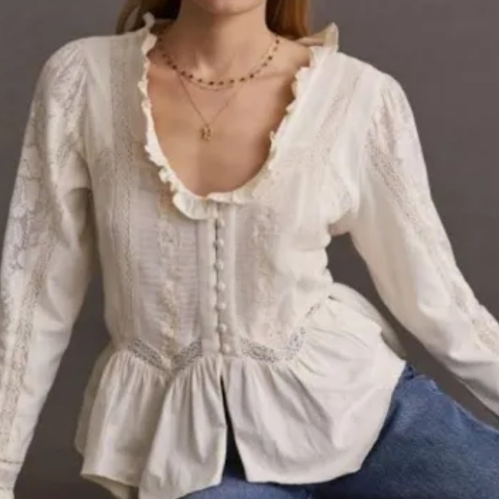 Anthropologie cream blouse (new like no damage)